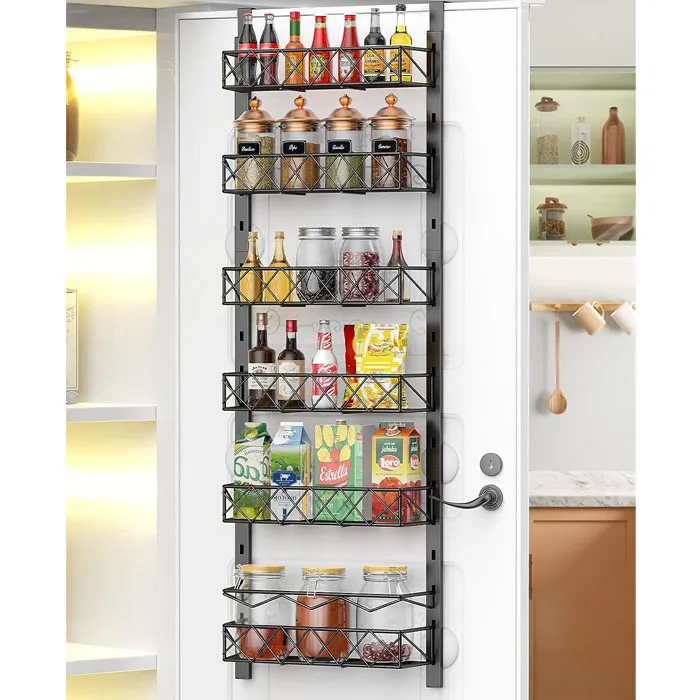 Manufacture Pantry Organizer 6 Tiers Over the Door Metal Hanging Wall Mount Spice Rack Kitchen Cabinet with Adjustable Basket