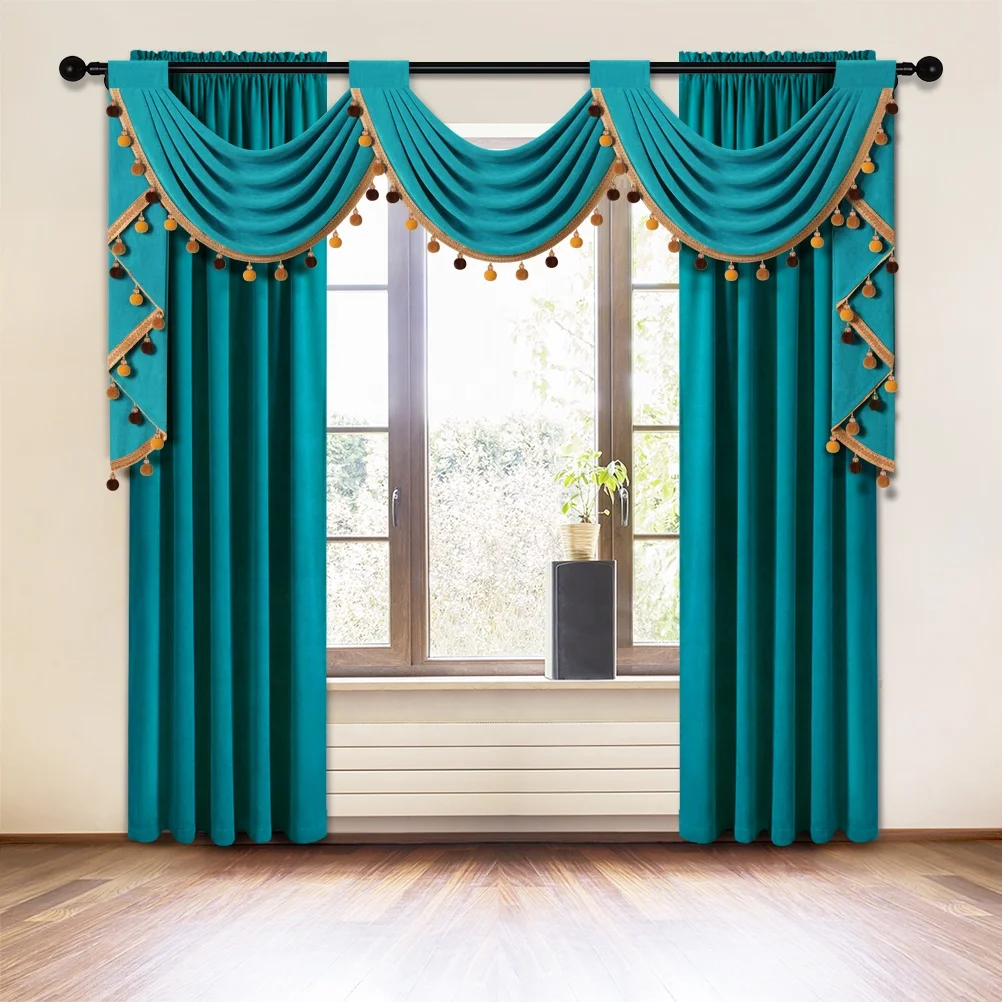 European Royal Solid Velvet Curtains for the Living Room with Valance Ready made Curtain Pelmet For Home