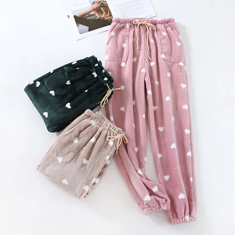 
Coral Fleece Pajamas Soft Custom Lounge Wear Printed Women Sleep Pants 