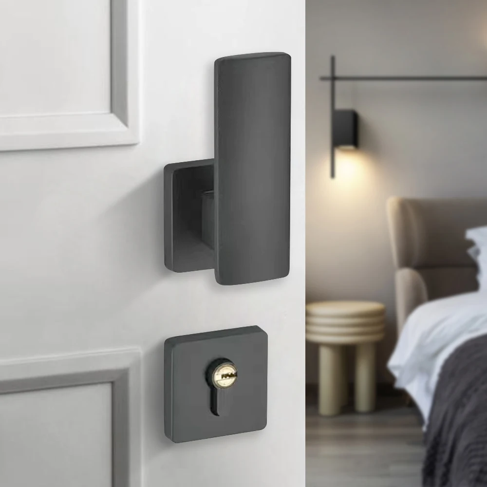 Factory Horizontal sliding door Grey knobs Hardware Aluminum Zinc alloy Mortise lever door lock handles for interior door