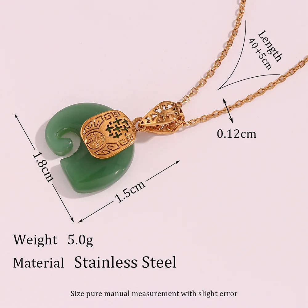 18K Gold Plated Green Hetian Jade Elephant Pendant Necklace for Women Fashion New Stainless Steel Necklace for Weddings Gifts