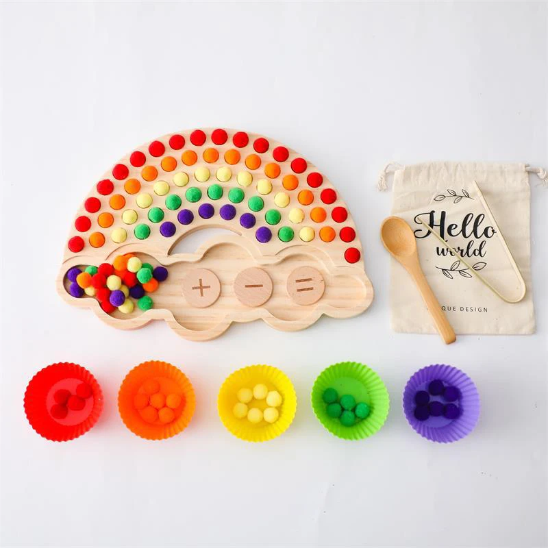 YT BABY  New Style Rainbow Board Fur Ball Toy,Kids Wooden Coin Box Drawer Game Educational Toys