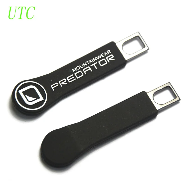 TPU Injection Rubber Zip Slider with Metal Custom Logo Rubber Metal Zipper Puller