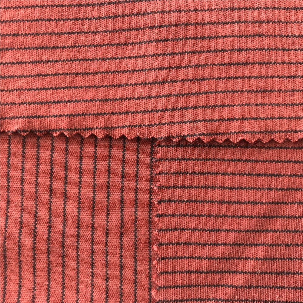 2021 wholesale organic cotton yarn dyed stripe single cotton jersey fabric