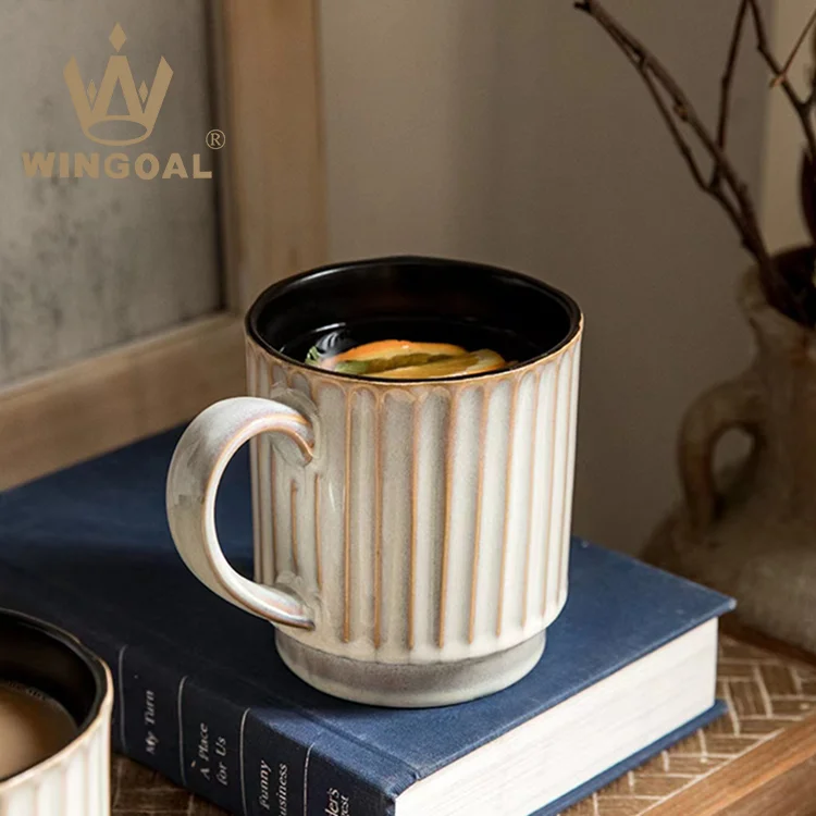 wholesale American vintage striped mug Variable glaze household ceramic milk mug large volume breakfast mug Gift cups