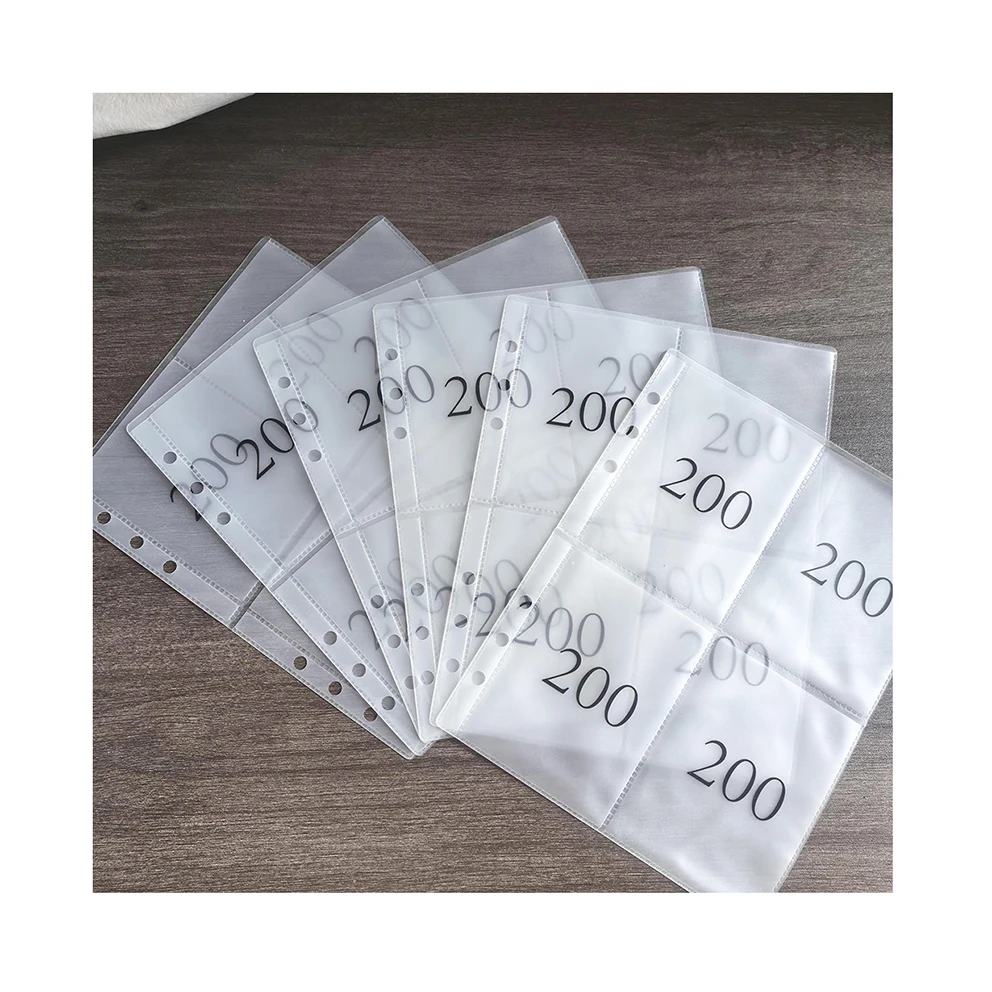 Custom Personalized Top Opening 4-Pocket Card Protector Refill Pages Sleeve Printed Number 200 Savings Envelope For A5 Binder