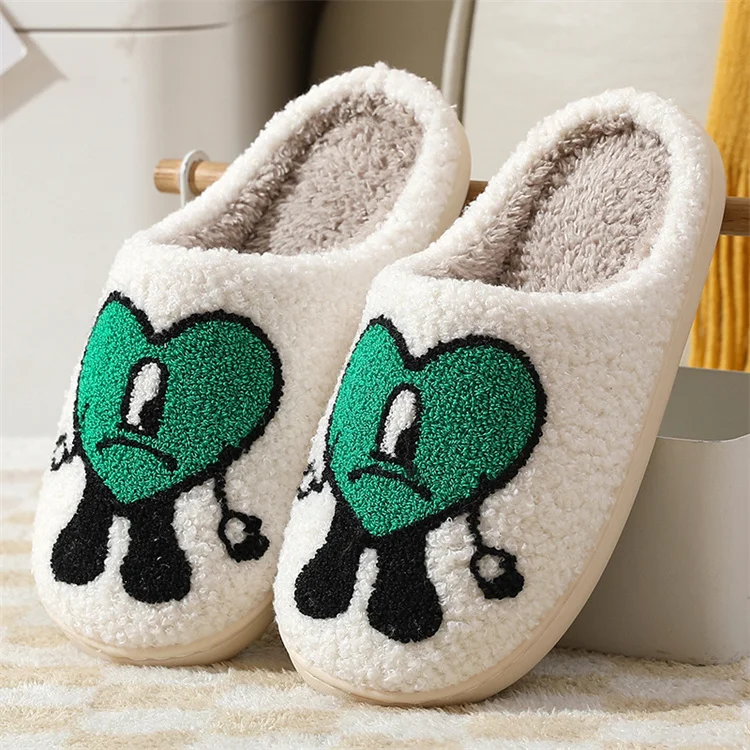 Low Price Red Heart Love Slippers Warm Fussy House Funny Cartoon Yangzhou Plush Bad Bunny Slippers