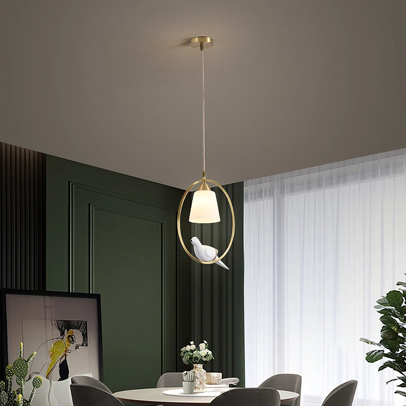 Nordic Creative Bird Dining Chandelier All Copper Lamp Body Adjustable Bedroom Bar Lamp pendant lamp hanging light