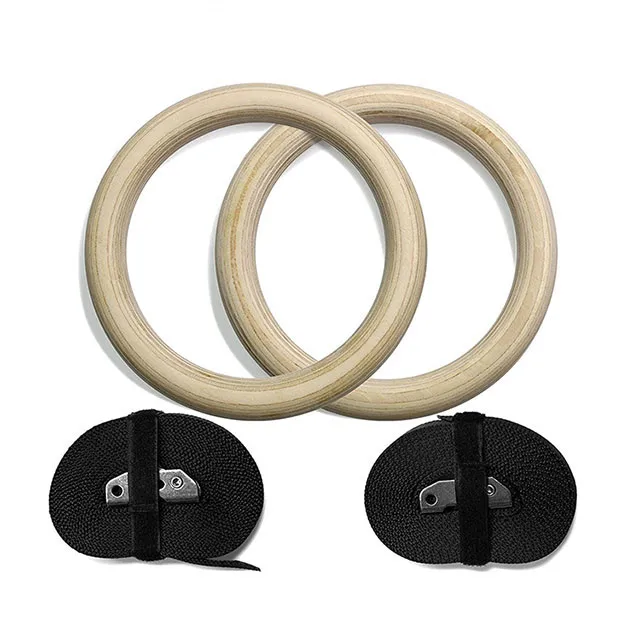 gymnastic rings wood 32mm Wooden Gym Rings with Enhanced Flexible Buckles & Durable Adjustable Straps