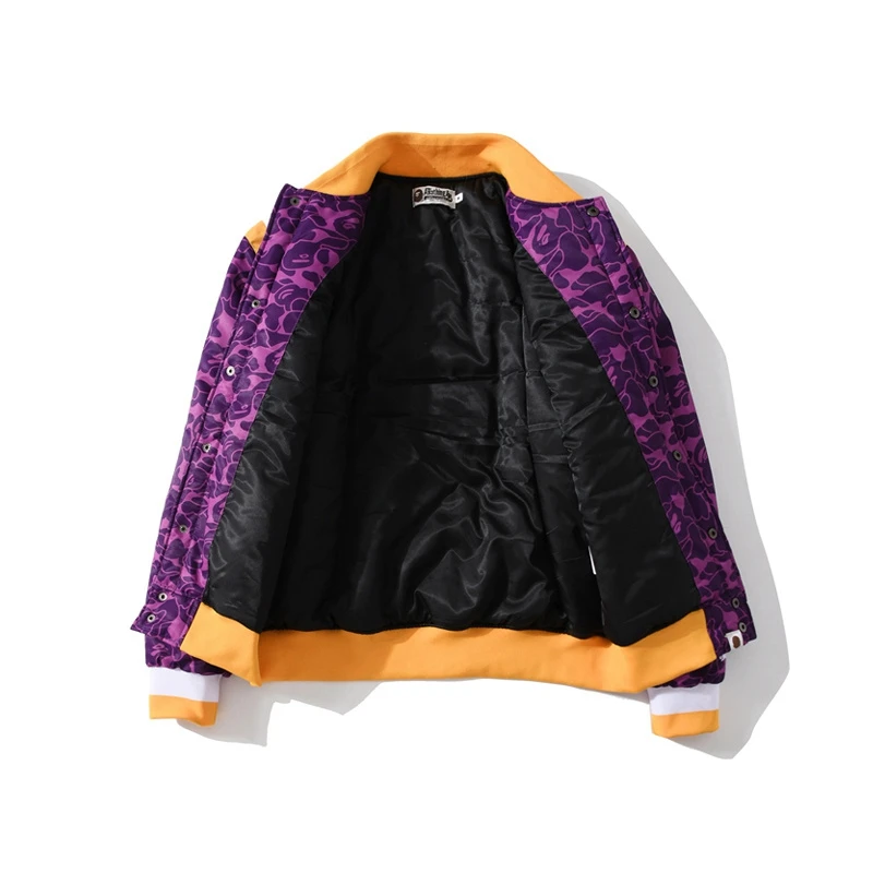 Good Quality Fashion Street Style Bape Purple Camouflage Padded Bomber Jacket Men Cotton Padded Winter Jacket Camo Padded Jacket