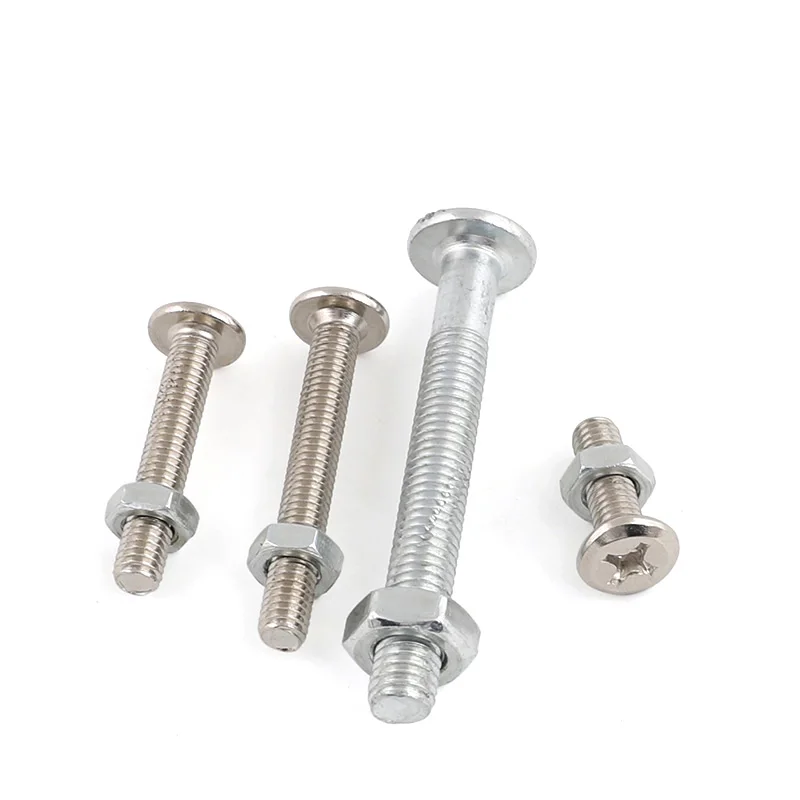 Flat Round Head Carbon Steel Phillips Inverted Edge Head Male Thread Bolt Screw Full Thread Suitable for Double Bed Furniture
