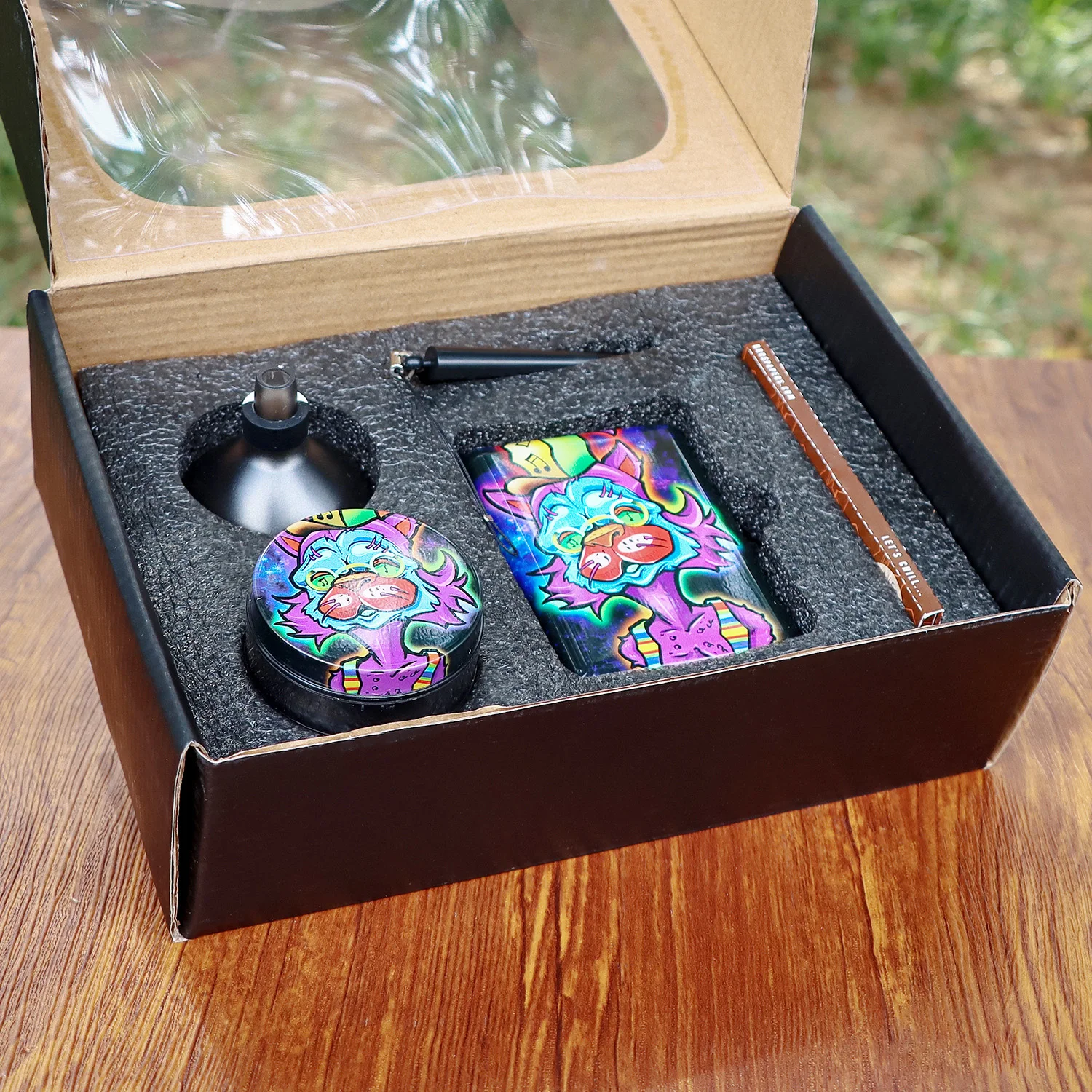 BEYOU Custom Logo Smoking Kit 7 in 1 Paper Set Herb Grinder Rolling Tray Metal Cigar Tin In Paper Box Packaging