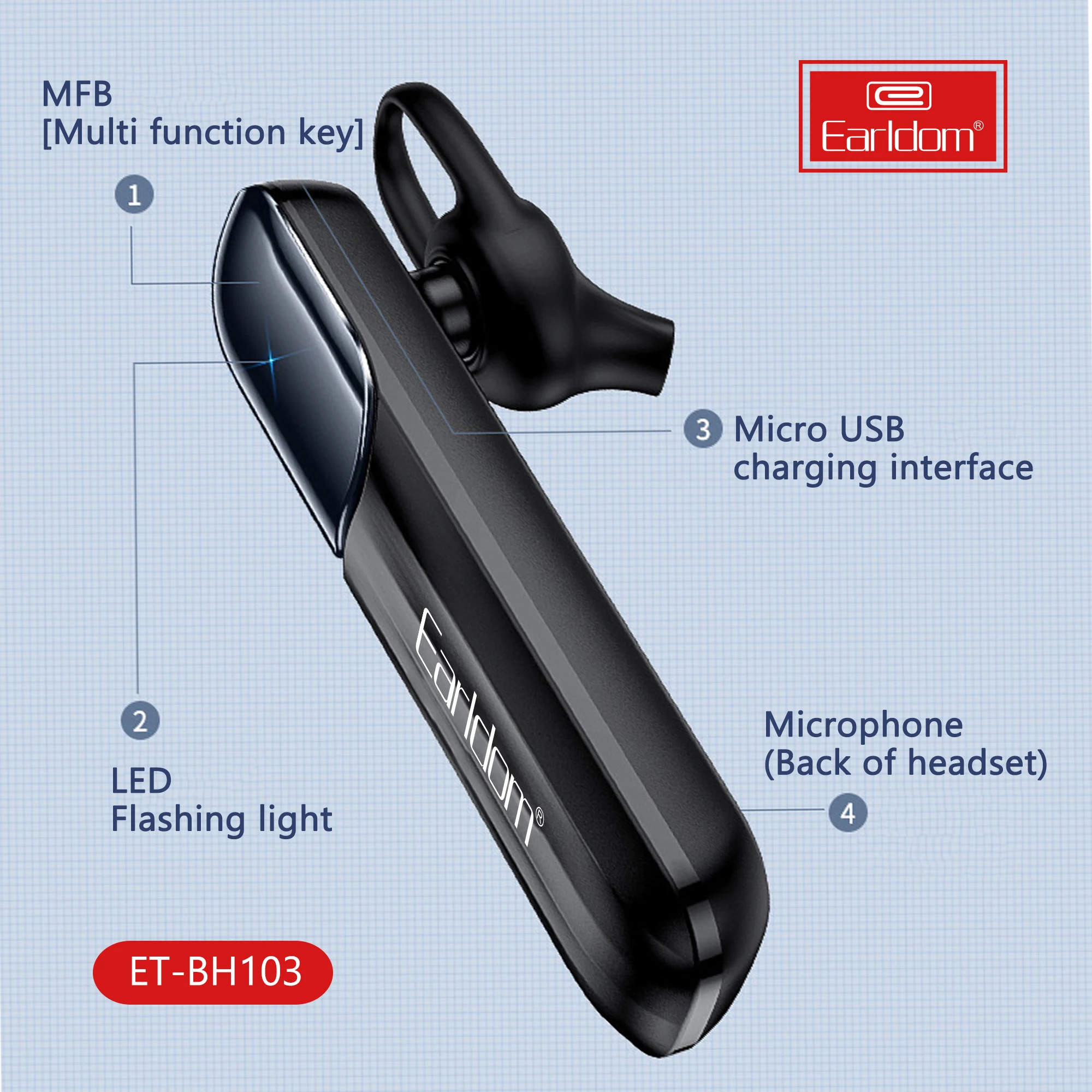 Earldom Wireless BT5.0 Business Wireless Headset earphone Noise Cancelling Hands Earpiece with Microphone