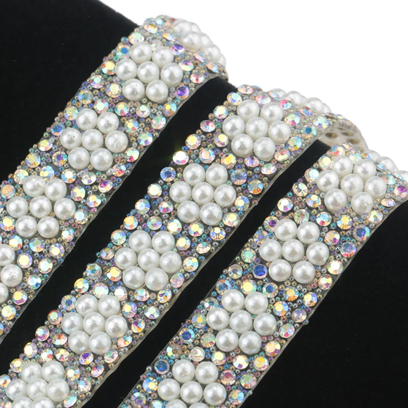Wholesale Abs Round Pearl Beads Trim Rhinestone Decoration Sewing Crystal Hot Fix Rhinestone With Iron On Appliques For Dress