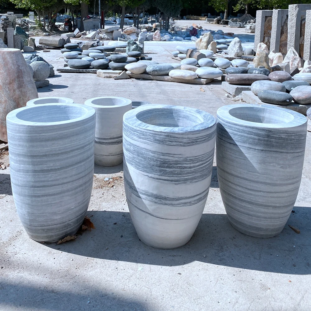 Old stone trough white marble  outdoor big flower circular port basin