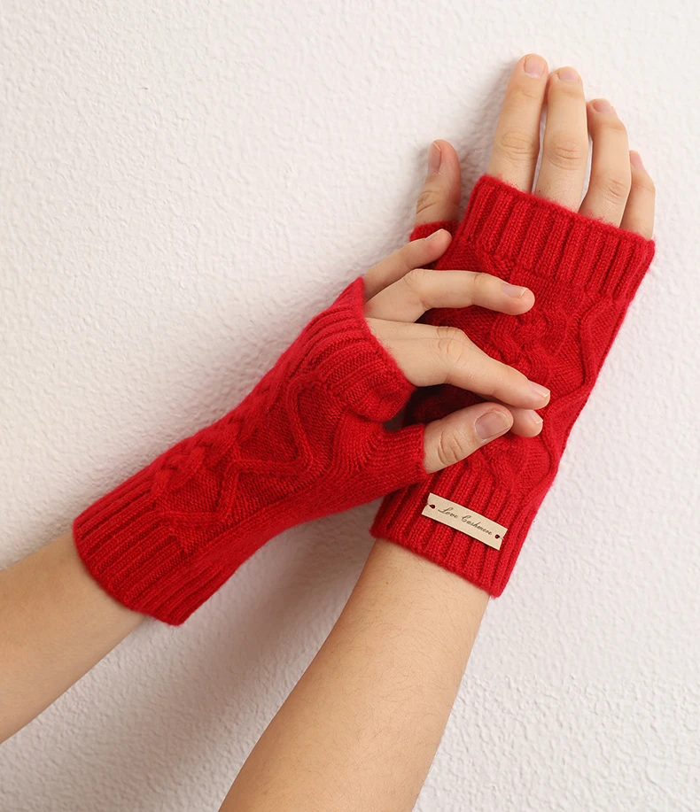 Luxury 100% Pure Cashmere Fingerless Gloves Mittens for Women for Outdoor Scenes