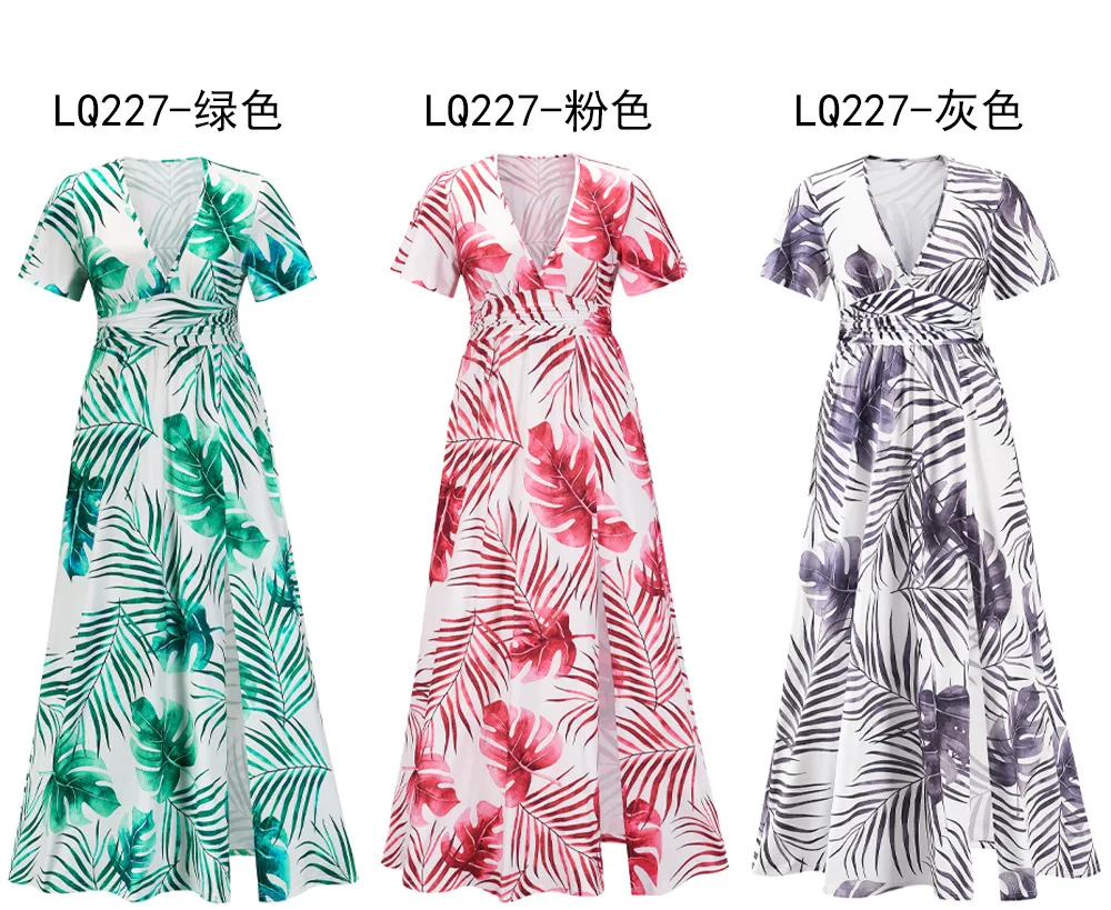 2022 New Arrivals Sexy Slit V Neck Floral Print Beach Maxi Dresses Sundress Boho Casual Dress For Ladies Clothes