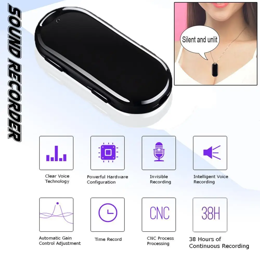 8GB Hidden Pendant Mini Digital Voice Recorder Sound Audio Recording Pen Professional MP3 Player Voice Activated Dictaphone