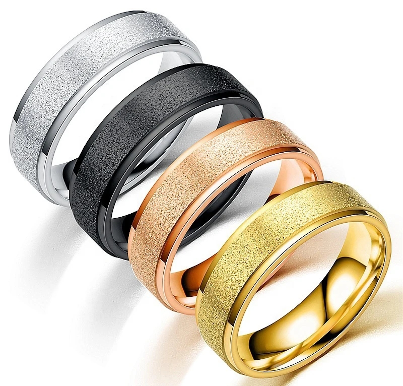 4mm/6mm Stainless Steel Finger Jewelry Frosted Pearl Sand Ring Popular Titanium Steel Couple Wedding Ring For Men Women