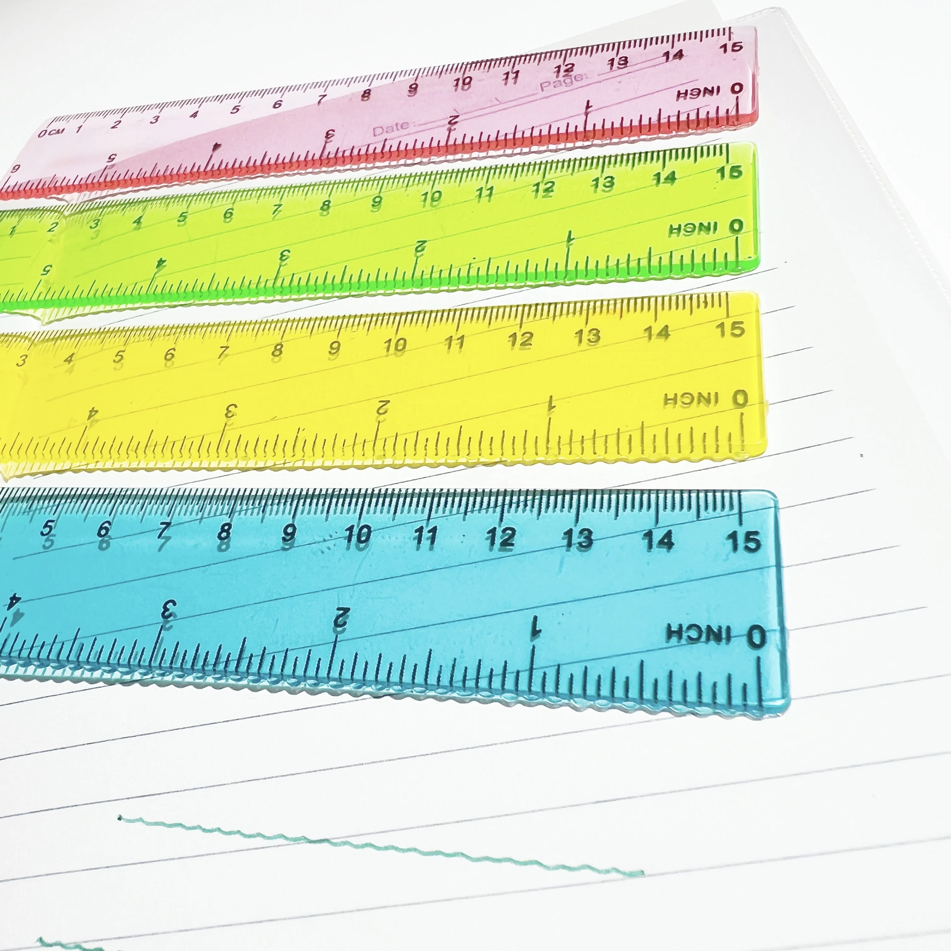 15cm Single Wave plastic quilt rulers advertising plastic transparent and colorful student custom logo drawing Straight ruler