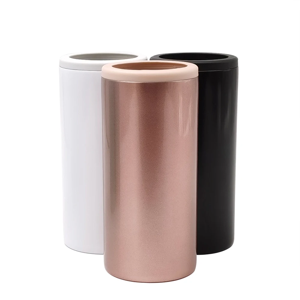 4in1 curve can cooler Eco friendly 12oz double wall vacuum stainless steel double walled slim beer can cooler holder