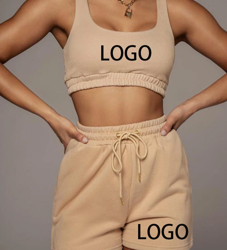 Custom Logo Women Outfits Two Pieces Biker Shorts Set Sleeveless Tracksuit Tank Crop Top Shorts Set for Women