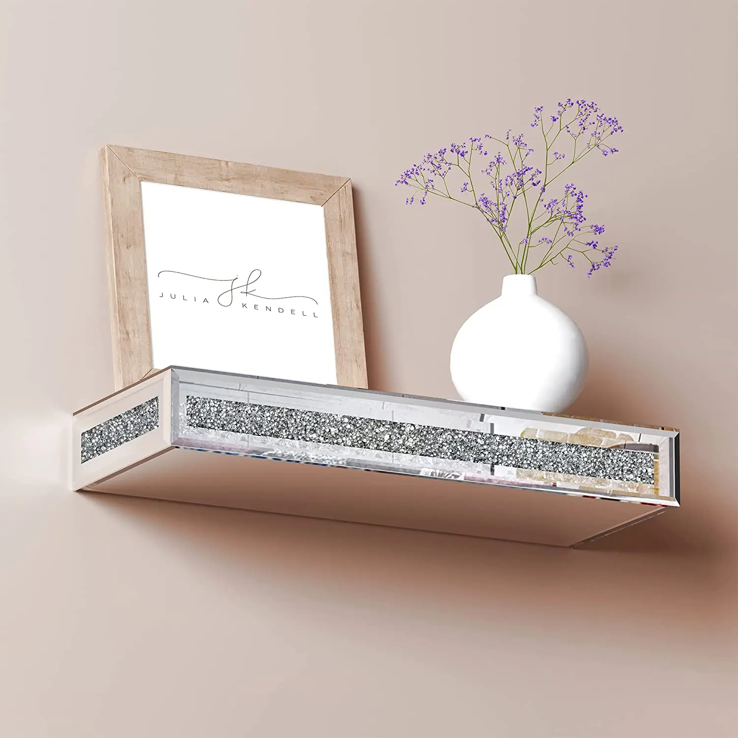 Modern Floating Wall Shelf Mirrored Decorative Wall Mounted Shelf Photo Frame Silver Mirror Shelf Display Ledge Trophy