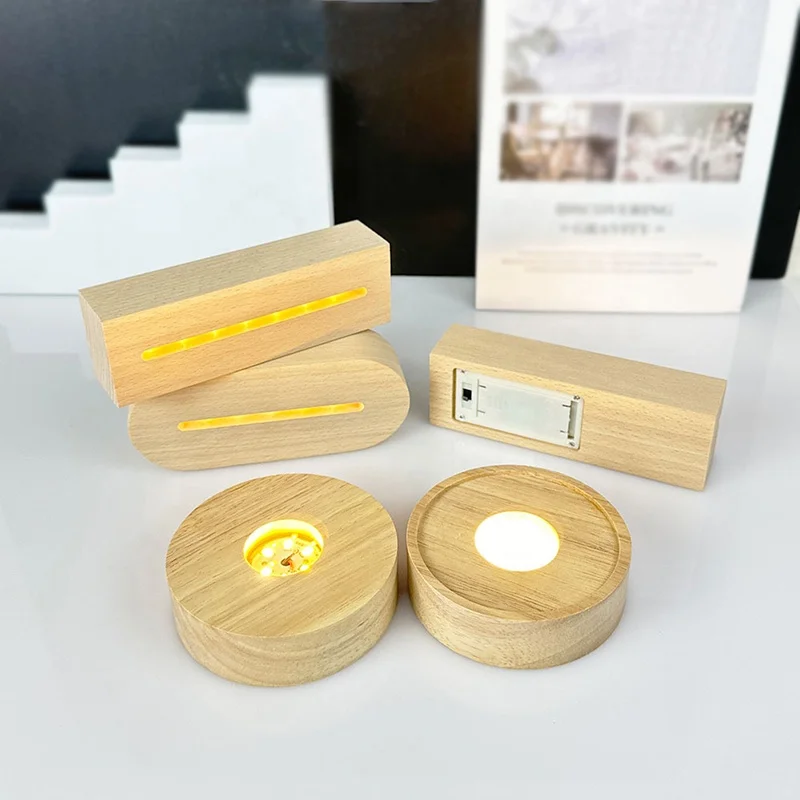 5mm Acrylic 3D Night Lights Wood Base Led Display Stand Holder Powered by AAA Batteries