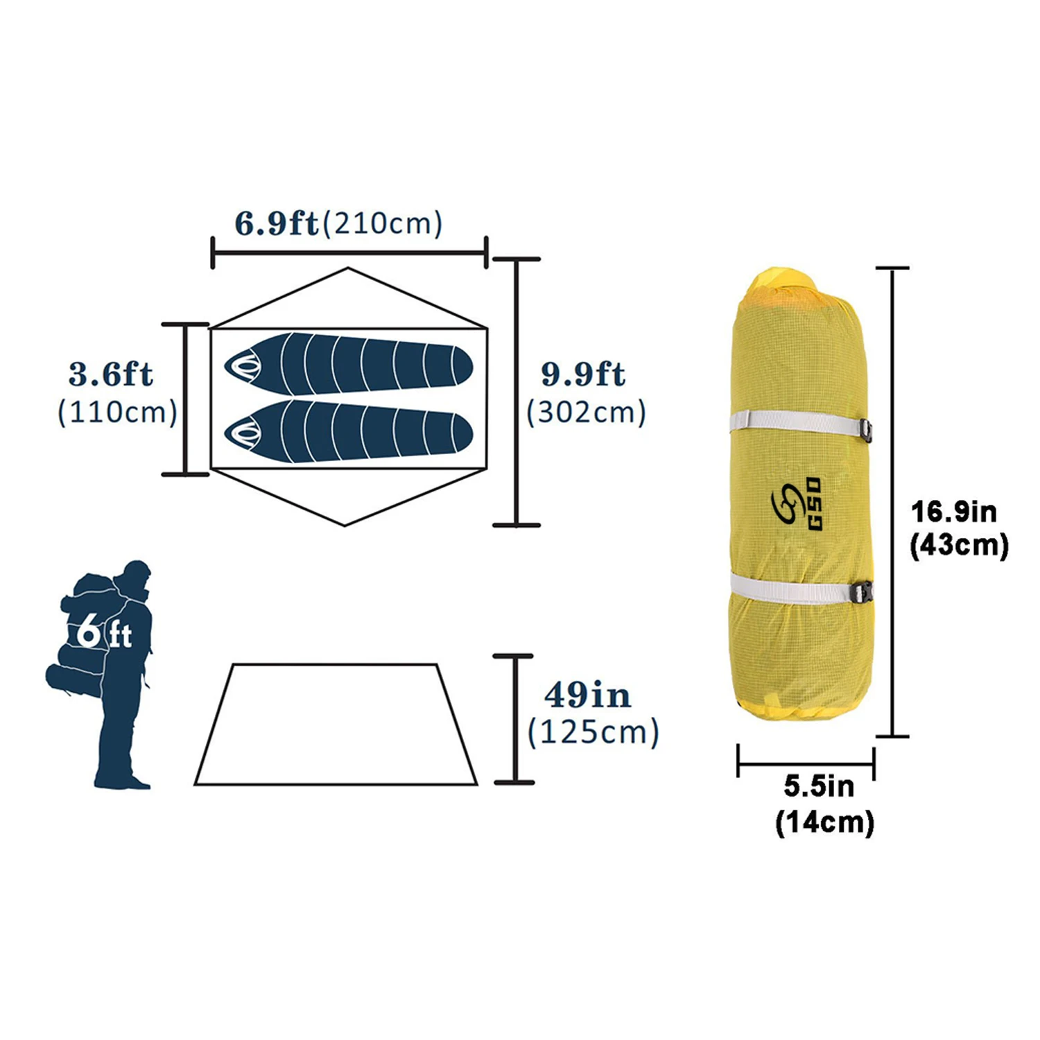 GodsWord Ultralight Hiking Backpacking Triangle Tent 2 Person Camping Lightweight Travel Nylon Tent with Silicon Coating