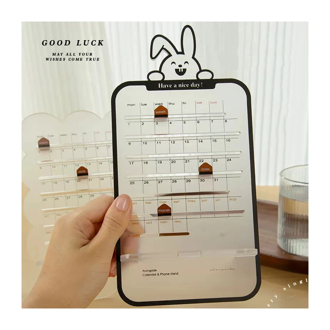 Made In China Custom Desktop Acrylic Calendar 2025 Multi-Functional Frosted Perpetual Calendar With Slide Buckle