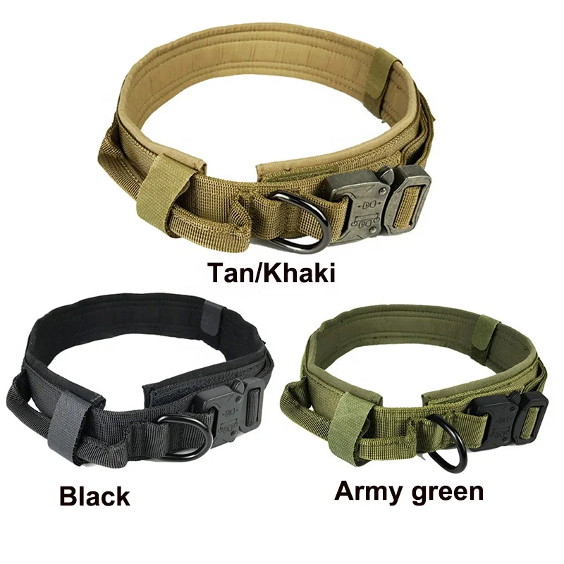 
Adjustable Military Nylon Heavy Duty Quick Release Tactical Dog Training Collar with Control Handle and Metal buckle 