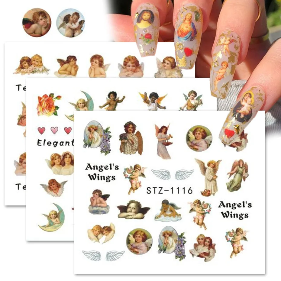 Angel Cupid Stickers for Nails Decals Cherubs Nail Art Water Sliders Manicure Transfer Wraps Tattoo Decorations