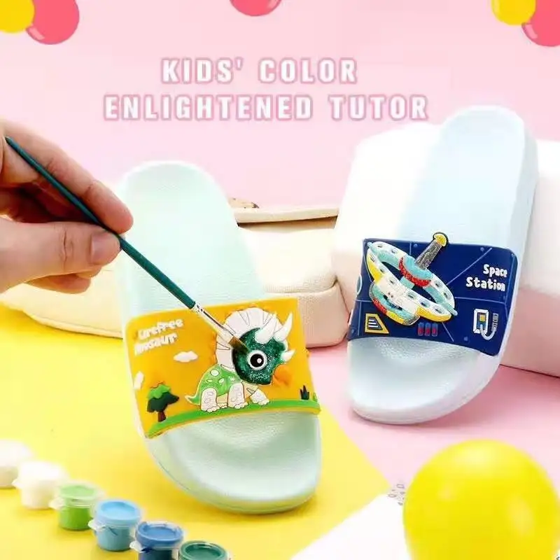Hot Sale Manufacturer Soft Cute Summer PVC Plastic Cartoon DIY Painting  Dress Children Kids Slippers