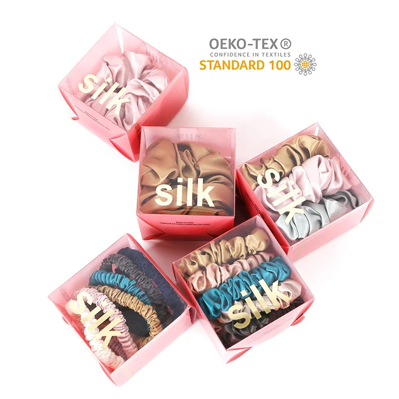 Popular Colors  Pure 100% Silk Satin Fabric  For Hair Care Women 19mm 22 mm  Silk Hair Scrunchies
