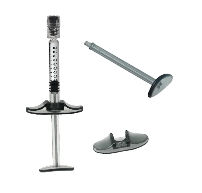 Prefilled 1ml long luer lock cosmetic glass injection syringe with backstops and plunger