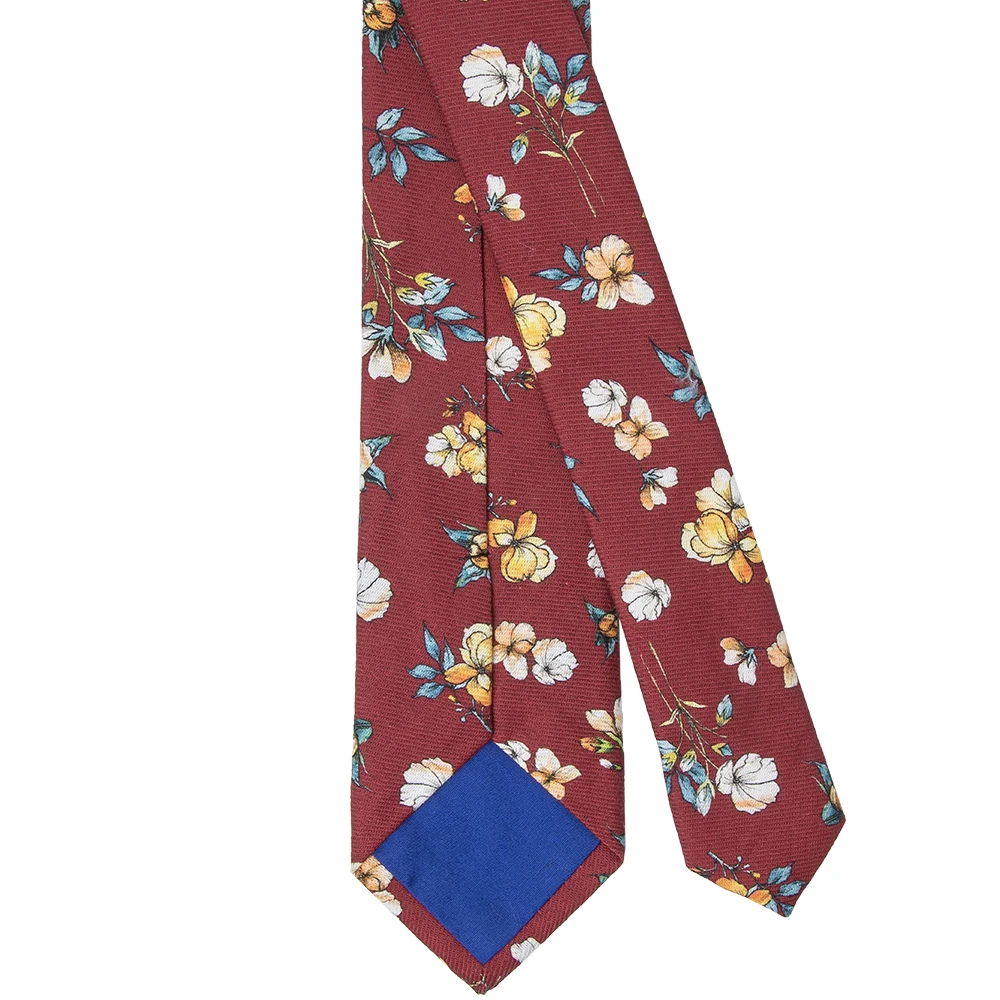 Handmade  High-Quality 100% cotton Floral vintage style tie red Printed necktie for Men groom groomsmen