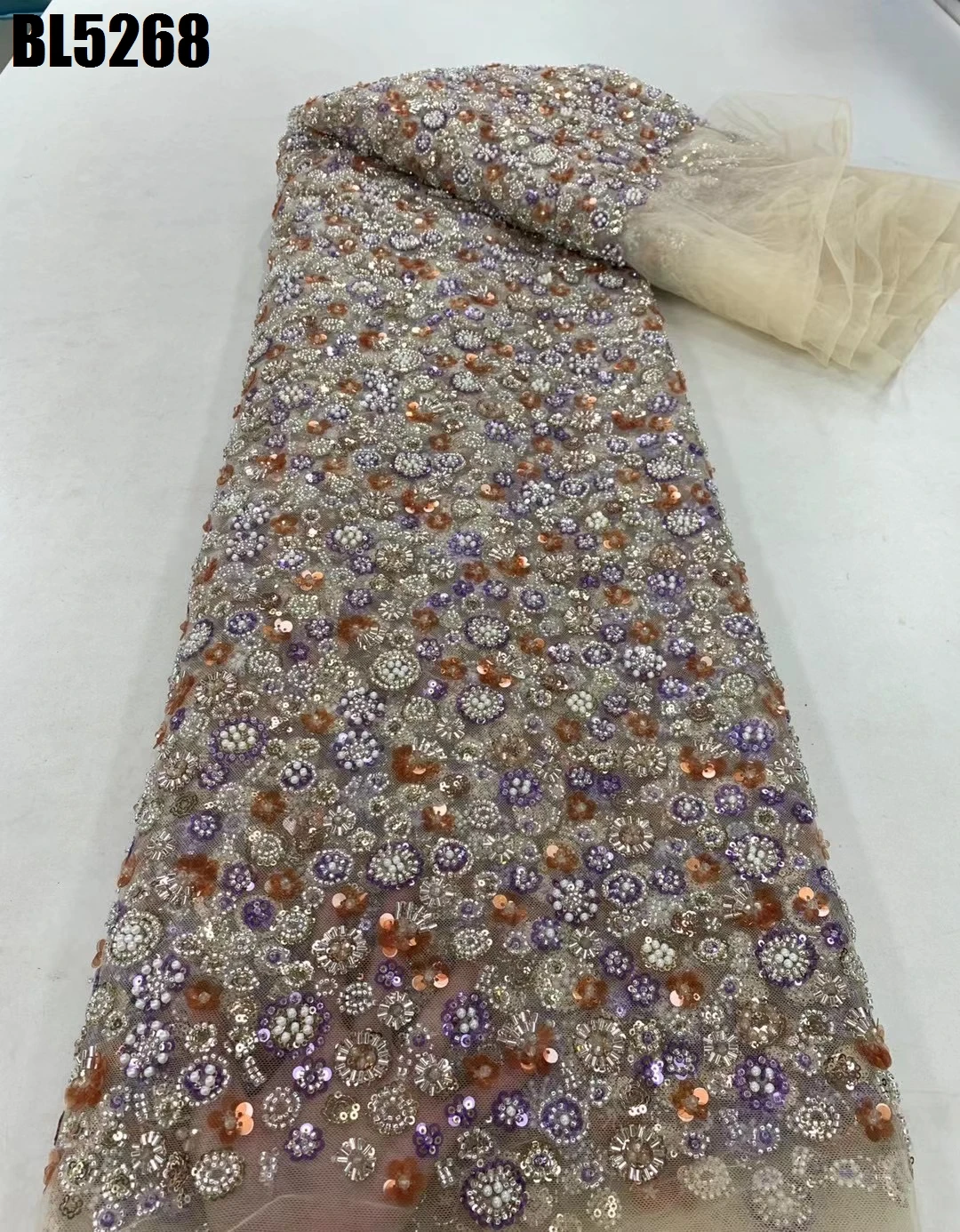 Hot selling United Arab Emirates Dubai Luxury lace fabric Beaded lace with sequins wedding dress embroidered fabric