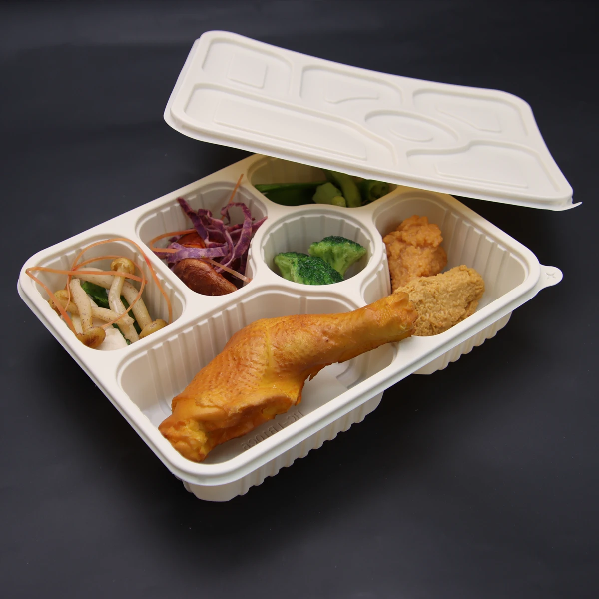 Disposable 6 Compartment Cornstarch Lunch Box Degradable Fast Food Container Take Out Food Dinner Plate