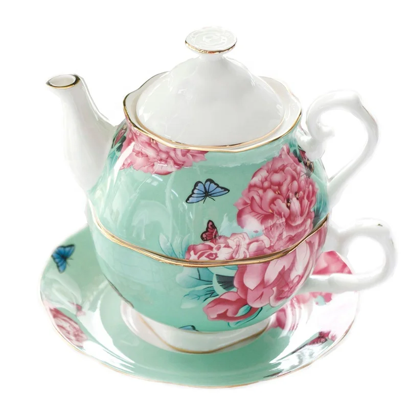 chinese suppliers royal floral decal bone china tea pot cup set teapot tea for one set for coffee shops
