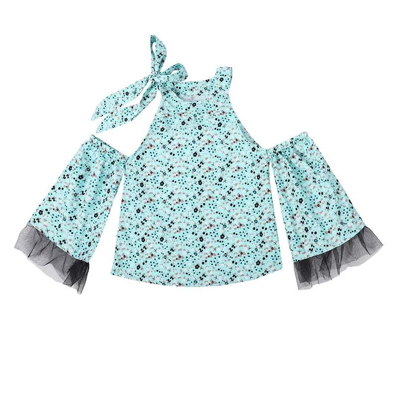 fashion floral printed dew shoulder T-shirt and solid pants toddler girl boutique clothing set 2 pieces