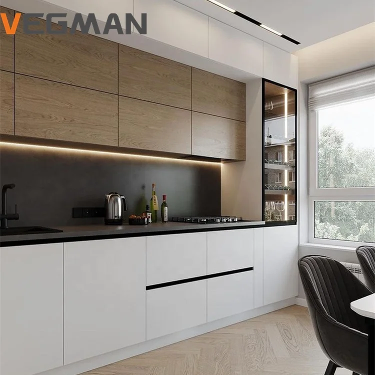 3D CAD Design China Made Ready To Assemble Modular Kitchen Cabinet Furniture Modern Black Kitchen Cabinets Wooden