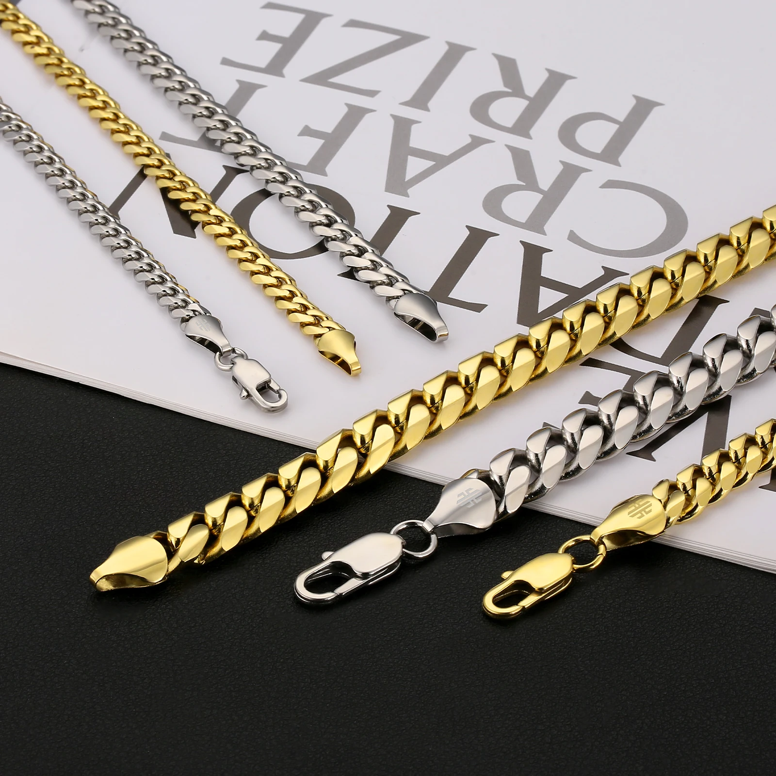 Diamond Cut Miami Cuban 14K Real Gold Plated Necklace Jewelry 5mm 10mm Stainless Steel Curb Cuban Link Chain for Men Women