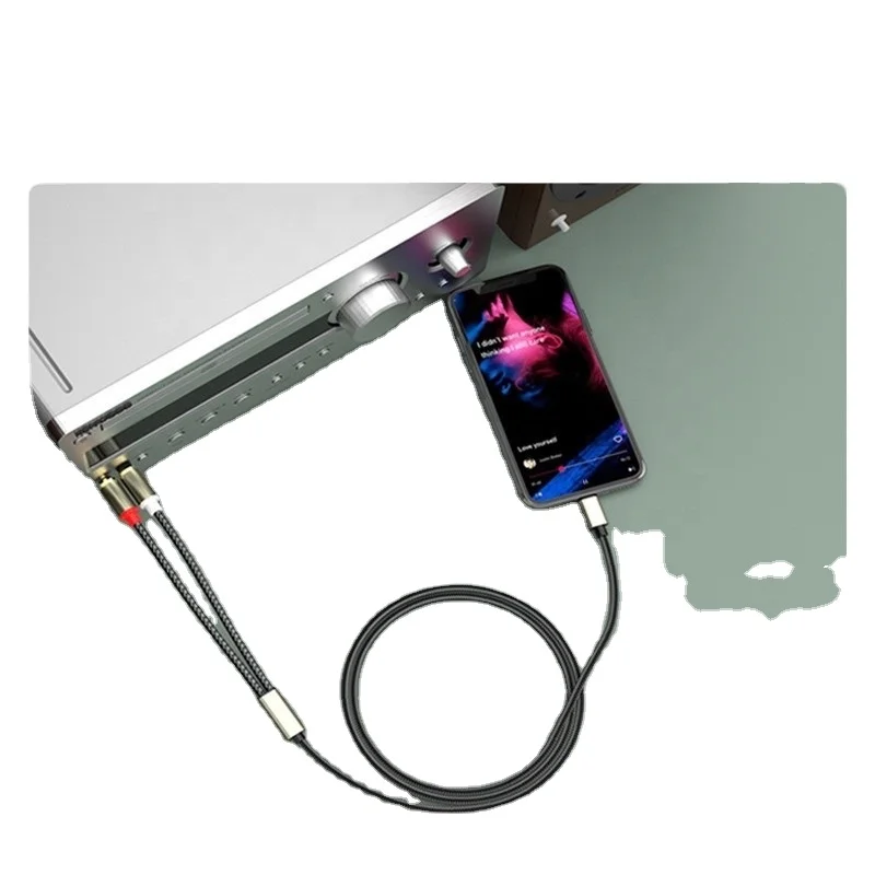 Factory 1 In 2 Out USB Type-C To Male 2 RCA 3.5mm to 2RCA Cable Gold-Plated Nylon Braided Dual RCA Audio Stereo Y Splitter Cable