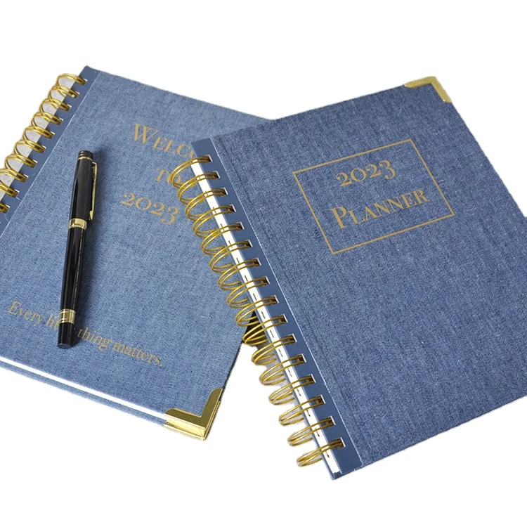 Custom Planner Manufacturers Diary Journal A4 A5 A6 Hardcover Blue Denim Fabric Spiral Binding Bound Journals Notebooks