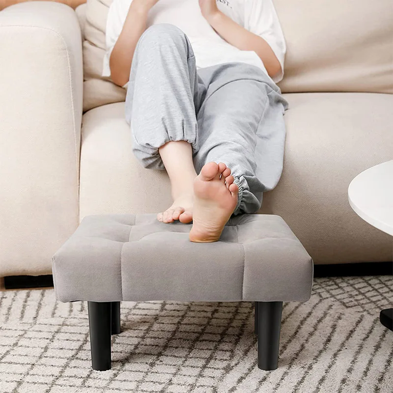 ARTMADE Small Ottoman Stools Velvet Wooden Children Seat Step Stool for Pets Footrest Ottoman with Wood Legs