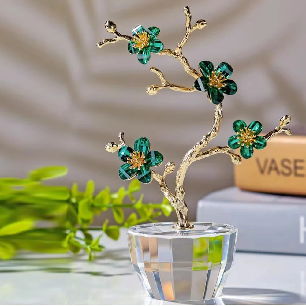 Crystal Plum Glass Figurine Ornament Paperweight Table Decoration with Gift Box Crystal Glass Flower Centerpieces