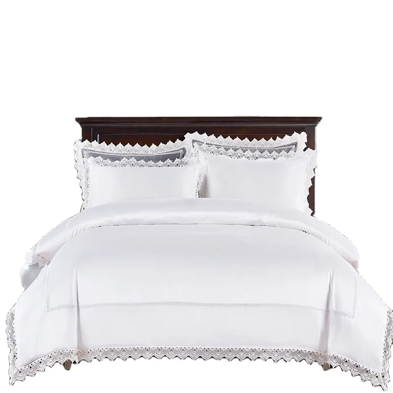 Luxury Solid color fashion bedding set with lace edge Princess home bed linen bed sheet set polyester fabric bed cover