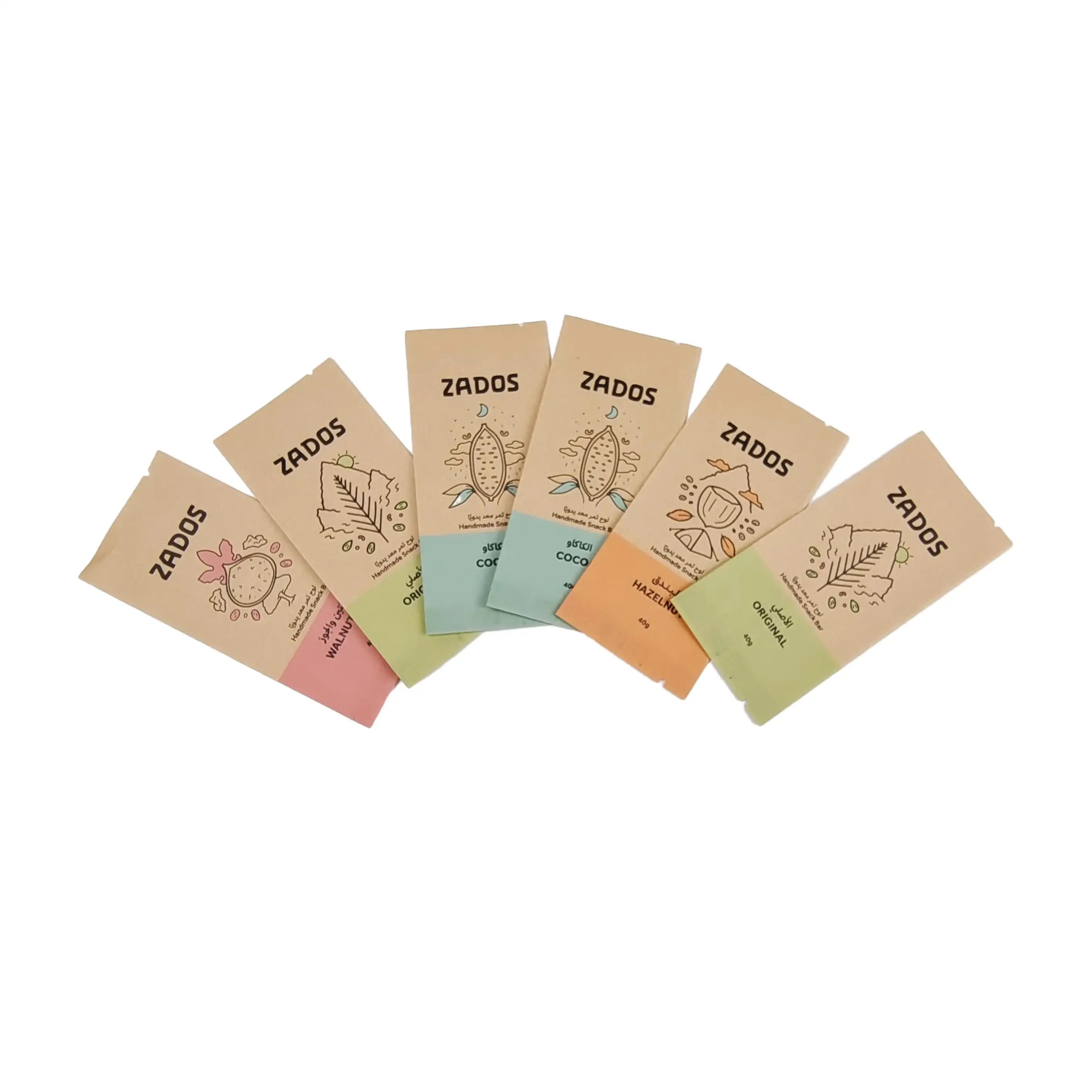 Custom Heal Seal Chocolate Snack Energy Bar Wrapper Biodegradable Paper PLA Candy Cookie Gummy Protein Bar Packaging Bags