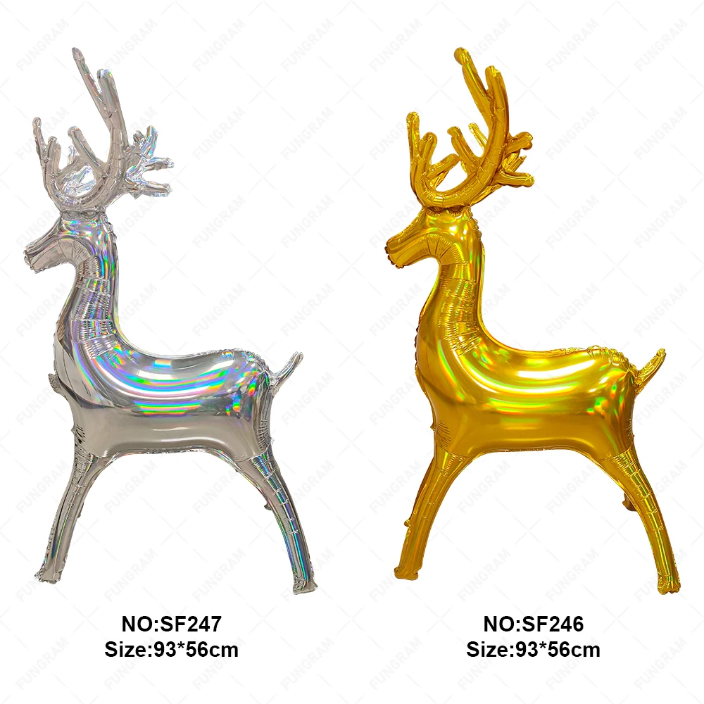 Party Supplier Laser Iridescent Elk Shape Christmas Decoration Ballon Merry Christmas Balloons For Christmas Elk Foil Balloons