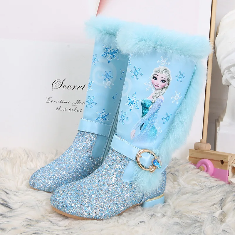 Frozen Elsa Anna Winter Knee Length Cartoon Fur Princess Snow Boots